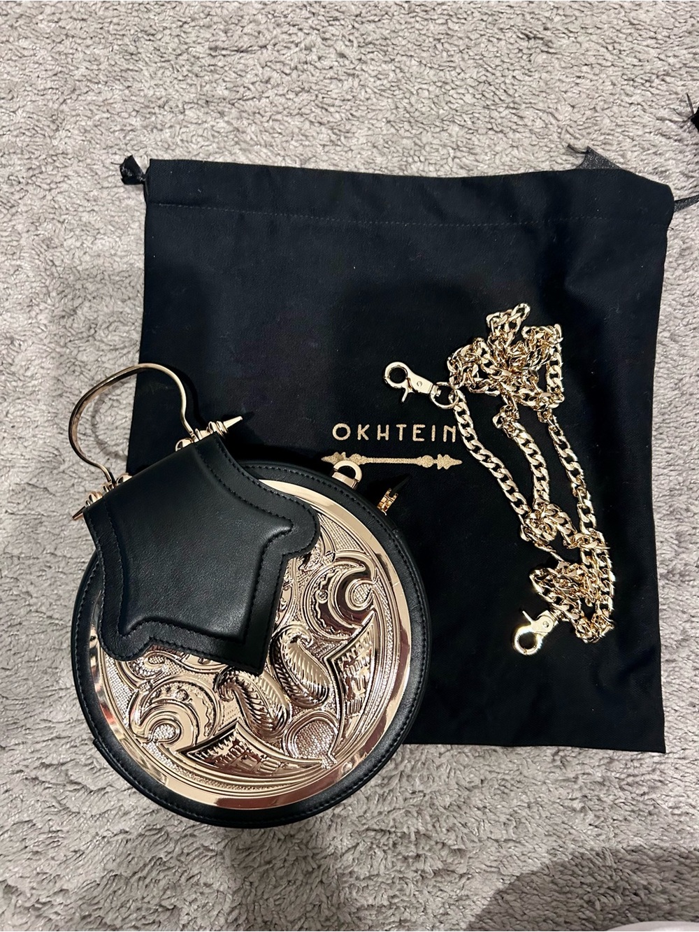 Round Mini Top-Handle Bag in Black with Rose Gold Accent - Picture 3 of 3